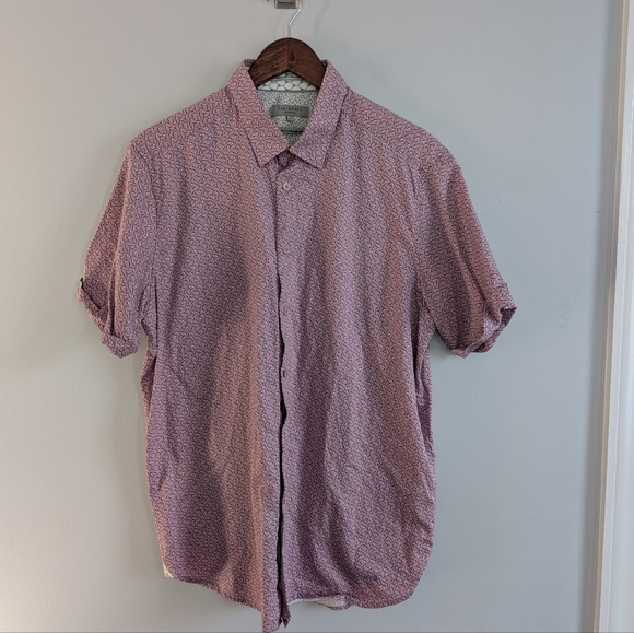 Ted Baker Other - Men's Ted Baker Pink 5 XL Geometric Button Shirt Short Sleeve Dressy Casual